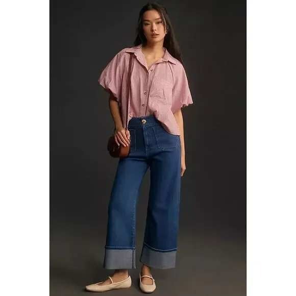 Maeve Colette‎ high rise wide leg cuff jeans size 31 blue denim $148